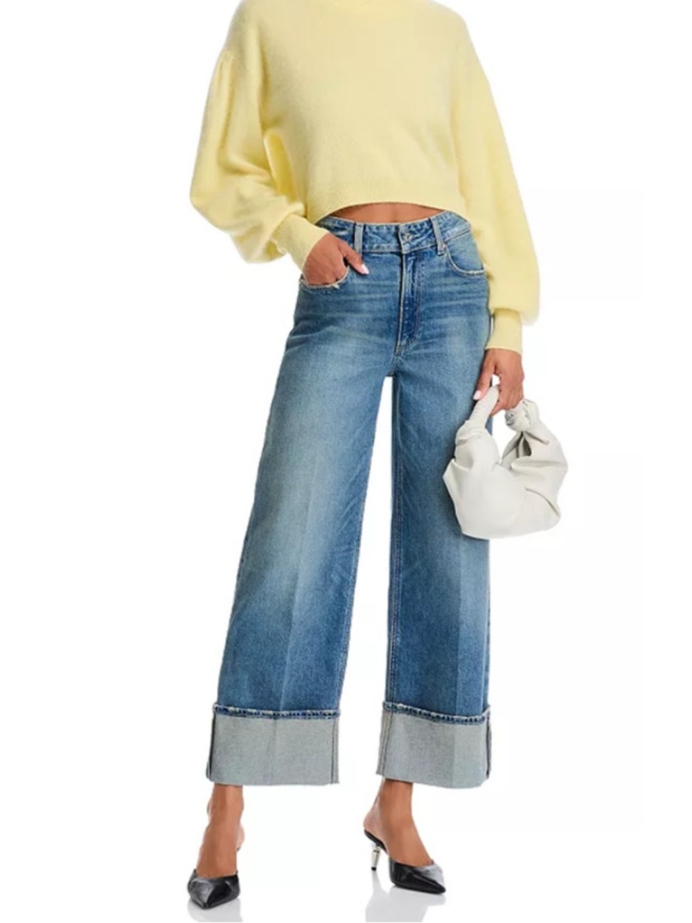 PAIGE Sasha Wide Cuff Ankle Jeans in Blue Note Distressed | 27